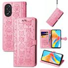 For OPPO A38 Cat and Dog Embossed Leather Phone Case(Pink) - 1