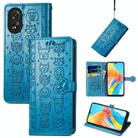 For OPPO A38 Cat and Dog Embossed Leather Phone Case(Blue) - 1