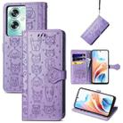 For OPPO A79 5G / A2 5G Cat and Dog Embossed Leather Phone Case(Purple) - 1