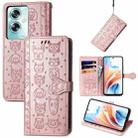 For OPPO A79 5G / A2 5G Cat and Dog Embossed Leather Phone Case(Rose Gold) - 1