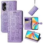 For OPPO A78 4G Cat and Dog Embossed Leather Phone Case(Purple) - 1