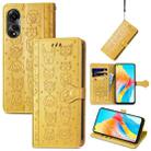 For OPPO A78 4G Cat and Dog Embossed Leather Phone Case(Yellow) - 1