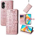 For OPPO A78 4G Cat and Dog Embossed Leather Phone Case(Rose Gold) - 1