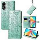 For OPPO A78 4G Cat and Dog Embossed Leather Phone Case(Green) - 1