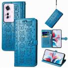 ForOPPO Reno11 F 5G Cat and Dog Embossed Leather Phone Case(Blue) - 1