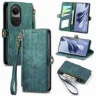 For OPPO Reno10 / 10 Pro Global Geometric Zipper Wallet Side Buckle Leather Phone Case(Green) - 1