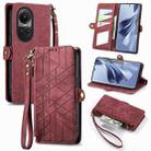 For OPPO Reno10 / 10 Pro Global Geometric Zipper Wallet Side Buckle Leather Phone Case(Red) - 1