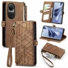 For OPPO Reno10 / 10 Pro Global Geometric Zipper Wallet Side Buckle Leather Phone Case(Brown) - 1