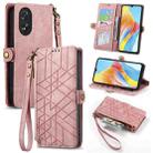For OPPO A38 Geometric Zipper Wallet Side Buckle Leather Phone Case(Pink) - 1