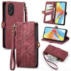 For OPPO A38 Geometric Zipper Wallet Side Buckle Leather Phone Case(Red) - 1