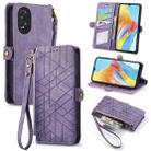 For OPPO A38 Geometric Zipper Wallet Side Buckle Leather Phone Case(Purple) - 1