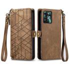 For OPPO Reno11 F 5G Geometric Zipper Wallet Side Buckle Leather Phone Case(Brown) - 1