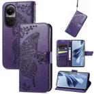 For OPPO Reno10 / 10 Pro Global Butterfly Love Flower Embossed Leather Phone Case(Dark Purple) - 1