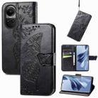 For OPPO Reno10 / 10 Pro Global Butterfly Love Flower Embossed Leather Phone Case(Black) - 1