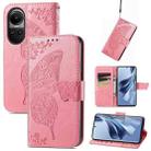 For OPPO Reno10 / 10 Pro Global Butterfly Love Flower Embossed Leather Phone Case(Pink) - 1