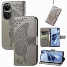 For OPPO Reno10 / 10 Pro Global Butterfly Love Flower Embossed Leather Phone Case(Grey) - 1