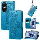 For OPPO Reno10 / 10 Pro Global Butterfly Love Flower Embossed Leather Phone Case(Blue) - 1