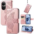For OPPO Reno10 / 10 Pro Global Butterfly Love Flower Embossed Leather Phone Case(Rose Gold) - 1
