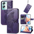 For OPPO A79 5G / A2 5G Butterfly Love Flower Embossed Leather Phone Case(Dark Purple) - 1