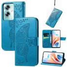 For OPPO A79 5G / A2 5G Butterfly Love Flower Embossed Leather Phone Case(Blue) - 1