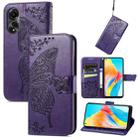 For OPPO A78 4G Butterfly Love Flower Embossed Leather Phone Case(Dark Purple) - 1
