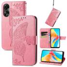 For OPPO A78 4G Butterfly Love Flower Embossed Leather Phone Case(Pink) - 1