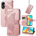 For OPPO A78 4G Butterfly Love Flower Embossed Leather Phone Case(Rose Gold) - 1