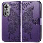 For OPPO Reno11 EU Butterfly Love Flower Embossed Leather Phone Case(Dark Purple) - 1