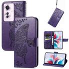 For OPPO Reno11 F 5G Butterfly Love Flower Embossed Leather Phone Case(Dark Purple) - 1