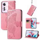 For OPPO Reno11 F 5G Butterfly Love Flower Embossed Leather Phone Case(Pink) - 1