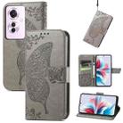 For OPPO Reno11 F 5G Butterfly Love Flower Embossed Leather Phone Case(Grey) - 1