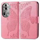 For OPPO Reno11 Pro EU Butterfly Love Flower Embossed Leather Phone Case(Pink) - 1