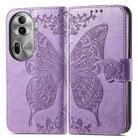 For OPPO Reno11 Pro EU Butterfly Love Flower Embossed Leather Phone Case(Light Purple) - 1