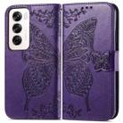 For OPPO Reno12 Pro Global Butterfly Love Flower Embossed Leather Phone Case(Dark Purple) - 2