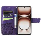 For OPPO Reno12 Pro Global Butterfly Love Flower Embossed Leather Phone Case(Dark Purple) - 3