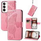 For OPPO Reno12 Pro Global Butterfly Love Flower Embossed Leather Phone Case(Pink) - 1