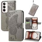 For OPPO Reno12 Pro Global Butterfly Love Flower Embossed Leather Phone Case(Grey) - 1