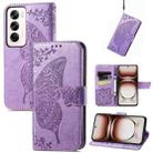 For OPPO Reno12 Pro Global Butterfly Love Flower Embossed Leather Phone Case(Light Purple) - 1