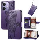For  OPPO A3X Butterfly Love Flower Embossed Leather Phone Case(Dark Purple) - 1