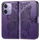 For  OPPO A3X Butterfly Love Flower Embossed Leather Phone Case(Dark Purple) - 2