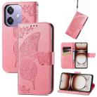 For  OPPO A3X Butterfly Love Flower Embossed Leather Phone Case(Pink) - 1