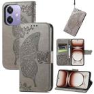 For  OPPO A3X Butterfly Love Flower Embossed Leather Phone Case(Grey) - 1