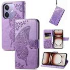 For  OPPO A3X Butterfly Love Flower Embossed Leather Phone Case(Light Purple) - 1