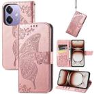 For  OPPO A3X Butterfly Love Flower Embossed Leather Phone Case(Rose Gold) - 1
