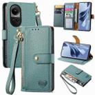 For OPPO Reno10 / 10 Pro Global Love Zipper Lanyard Leather Phone Case(Green) - 1