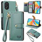 For OPPO A38 Love Zipper Lanyard Leather Phone Case(Green) - 1