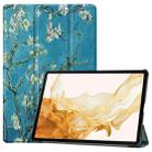 For Samsung Galaxy Tab S9+ JUNSUNMAY Custer Painted 3-Fold Stand Leather Smart Tablet Case(Apricot Flower) - 1