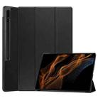 For Samsung Galaxy Tab S9 Ultra JUNSUNMAY Custer Solid Color 3-Fold Stand Leather Smart Tablet Case(Black) - 1