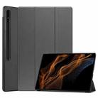 For Samsung Galaxy Tab S9 Ultra JUNSUNMAY Custer Solid Color 3-Fold Stand Leather Smart Tablet Case(Grey) - 1
