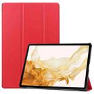 For Samsung Galaxy Tab S9+ JUNSUNMAY Custer Solid Color 3-Fold Stand Leather Smart Tablet Case(Red) - 1